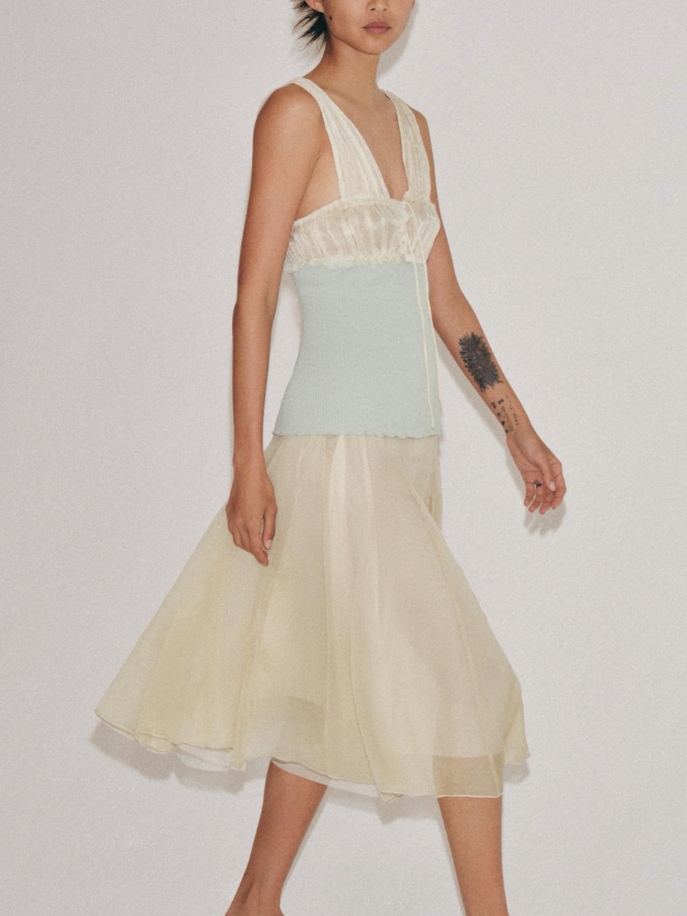 Zara NWT combined top cream mesh organza & mint color top - Picture 9 of 10